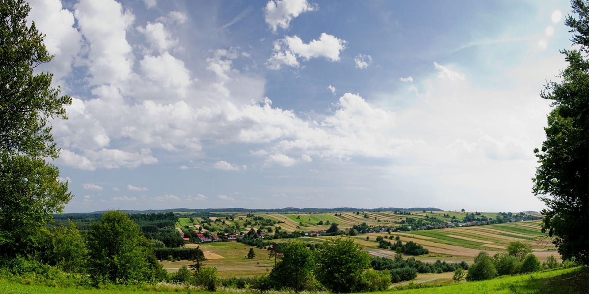 Panorama pól i wzgórz Roztocza z rejonu Bukowej Góry
