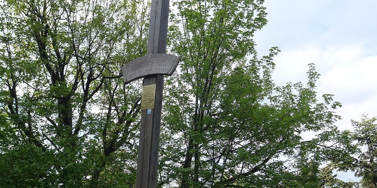 Krzyż na zachodnim wierzchołku Łysicy, maj 2024. Fotografia archiwalna.